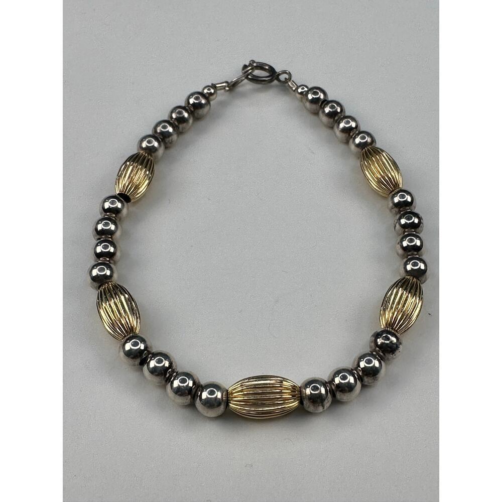 Sterling Silver Beaded Bracelet with Gold Wash Beads